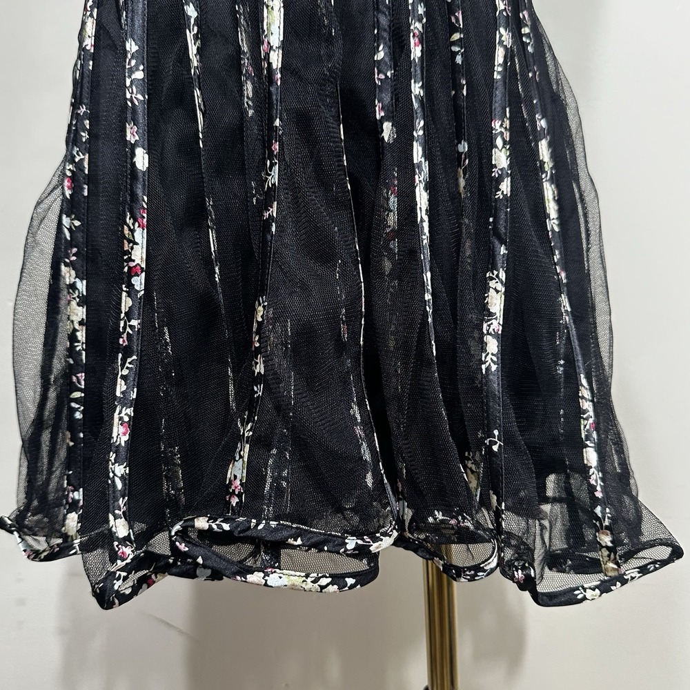 QED London Mini Dress Womens S Black‎ Floral Mesh Panelled Sleeveless Fit Flare - Picture 8 of 11